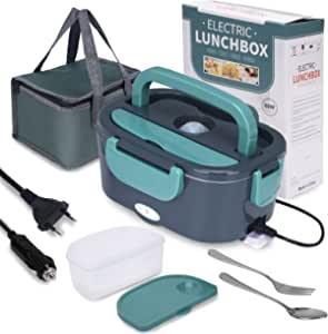 Electric Lunch Box with Insulated Lunch Bag ,Heated Lunch Box for Car Office School Home Use with Forks & Spoon,1.5L Removable 304 Stainless Steel